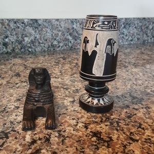 Ancient Egyptian sphinx & decorative cup
